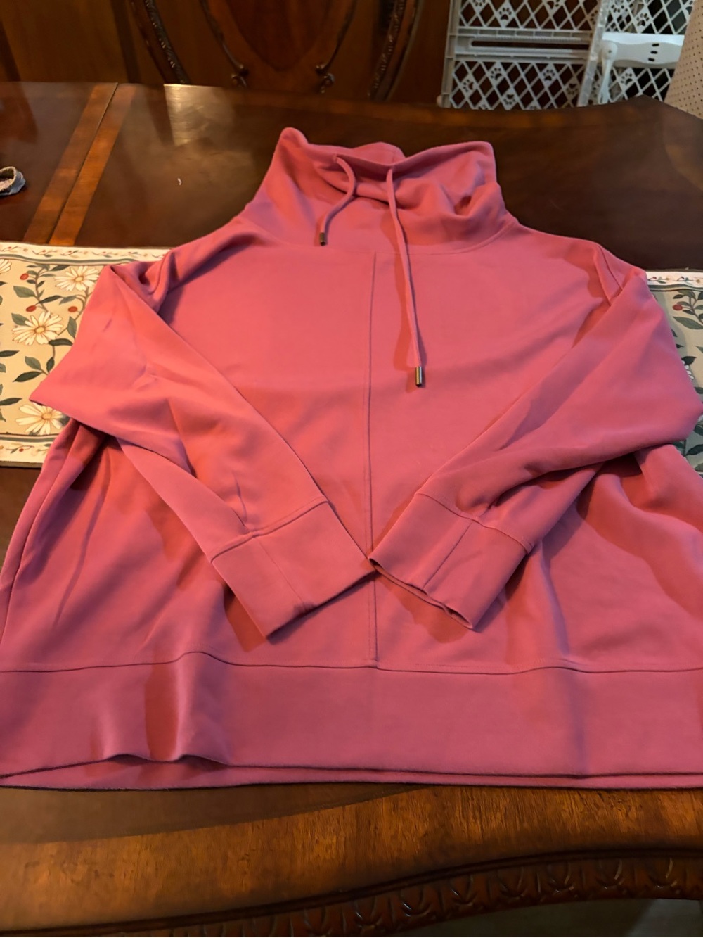 Jones New York Rose Pink Funnel Neck Pullover with Drawstring